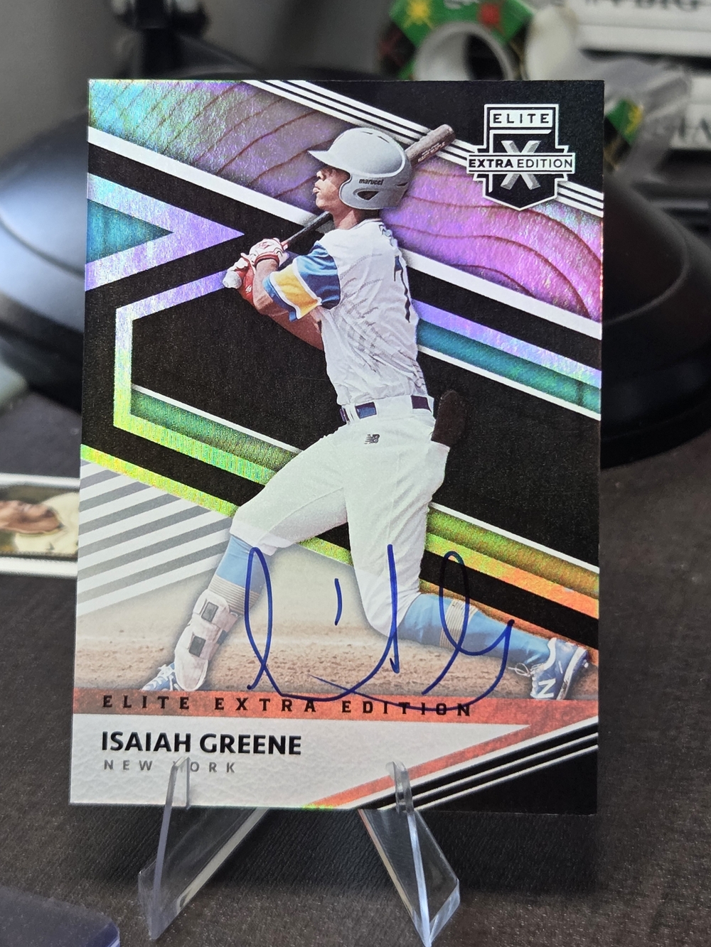 Isaiah Greene Elite Extra Edition Signed Baseball Card - White & Blue